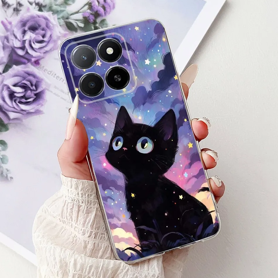 Phone Case For Honor X5b Plus X6b X7b X8b X9b 5G Elegant Flower Cat Painted Soft Silicone TPU Cases view 5