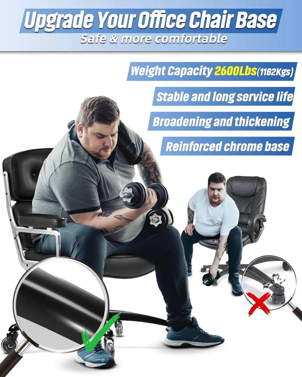 

Sytopia 28''(70Cm) Heavy Duty Office Chair Base Replacement (2600Lbs), Managerial Executive Chair Base Reinforced Metal Leg,