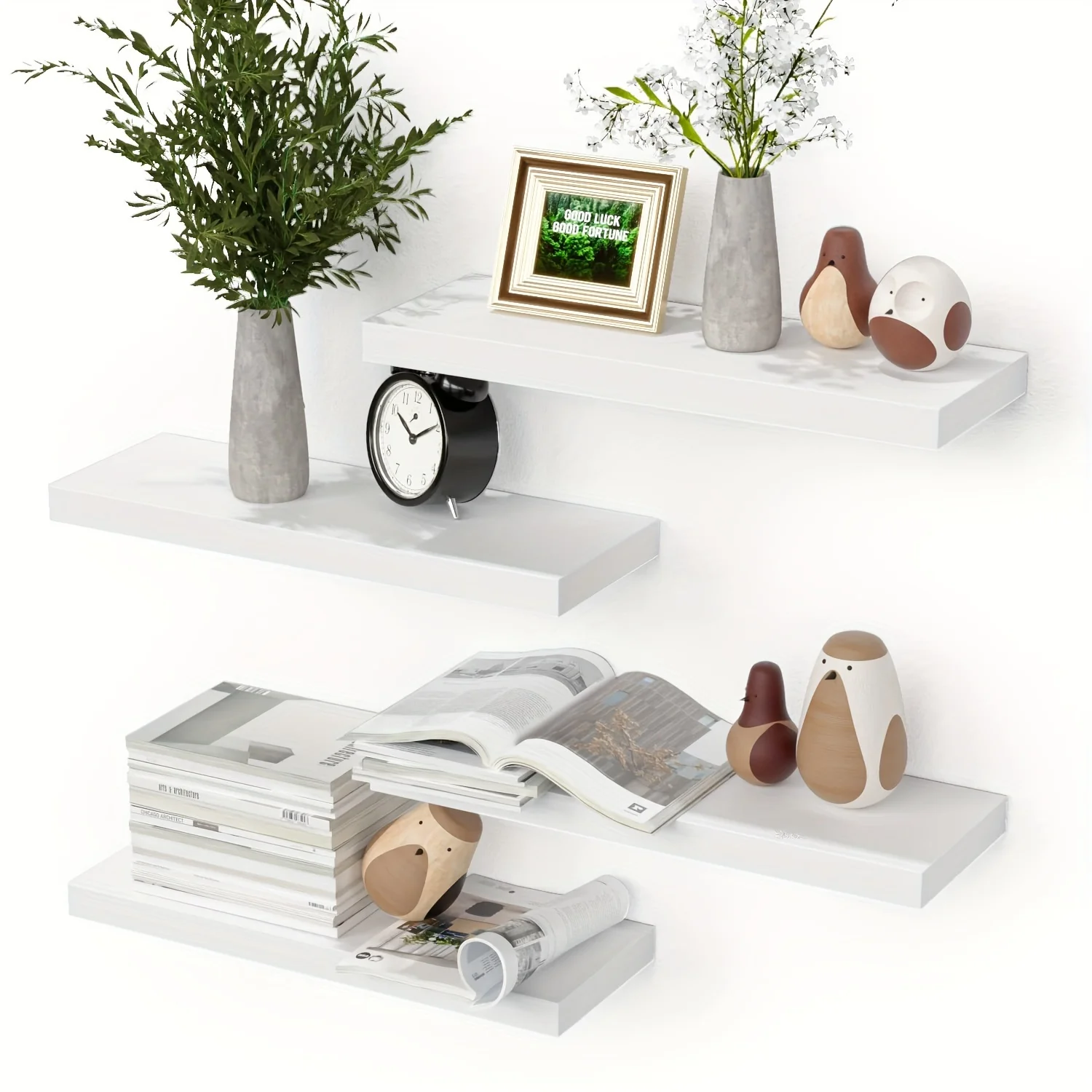 

Wall Mounted Floating Shelves, 4 Sets Modern Wall Shelves for Bedroom with Invisible Brackets, Display Shelves for Wall Decor, W