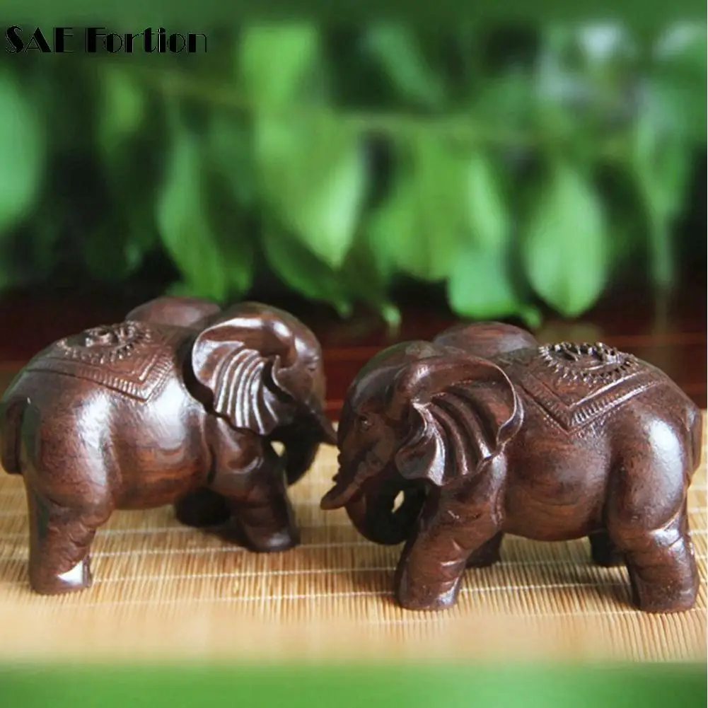 Fortion Elephant Figurines Craft Carved Natural Wooden Mineral Crystal Mini Animals Statue For Decor Chakra Healing X6k4