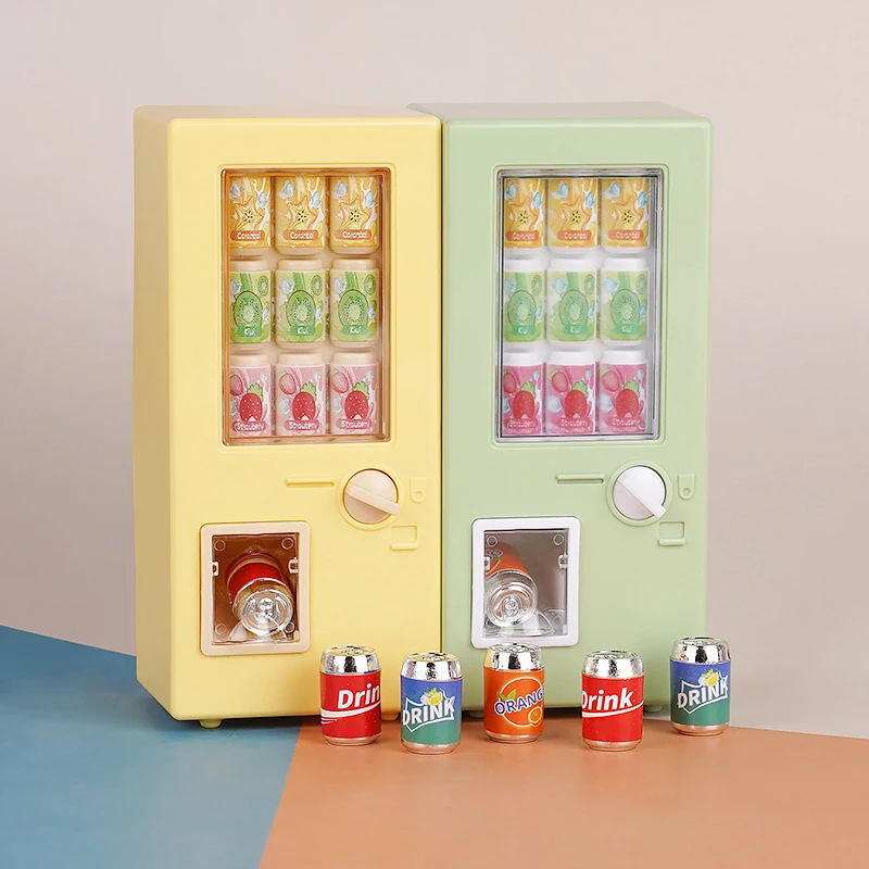 Casa de muñecas en miniatura, máquina de bebidas con latas de bebida, modelo de decoración de supermercado, juguete, accesorios de casa de muñecas, 1 Juego, 1:12