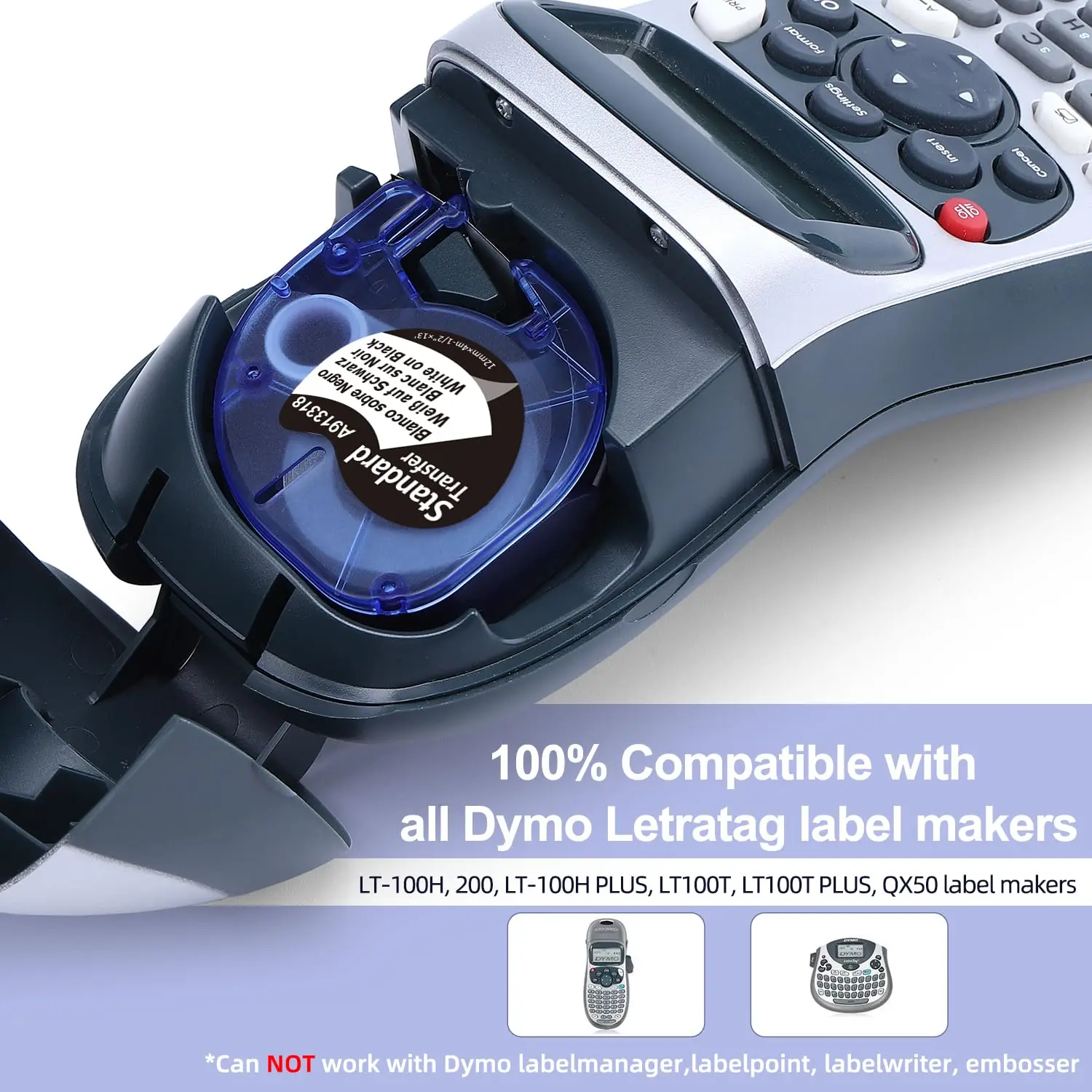 Black Tape Compatible for DYMO LetraTag Label Maker Refills White on Black Plastic Labeling Tape 12mmx4m for LT100T LT100H LT200