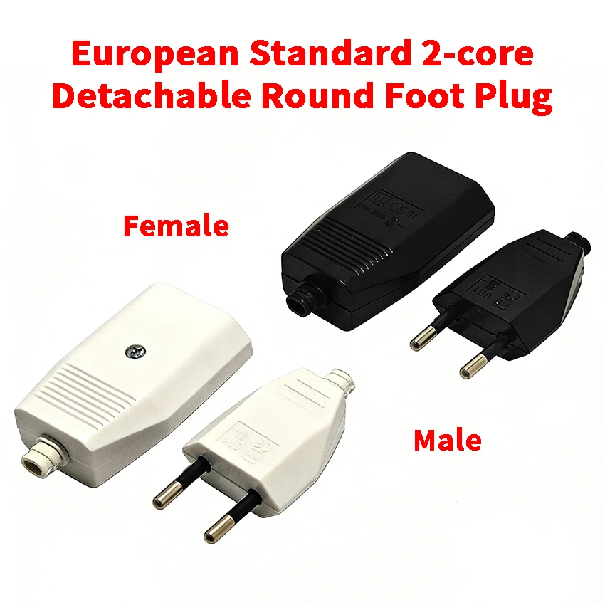 4.0mm EU German European standard Power 2 Pin Plugs 2.5A 220V detachable round foot Male Female plug