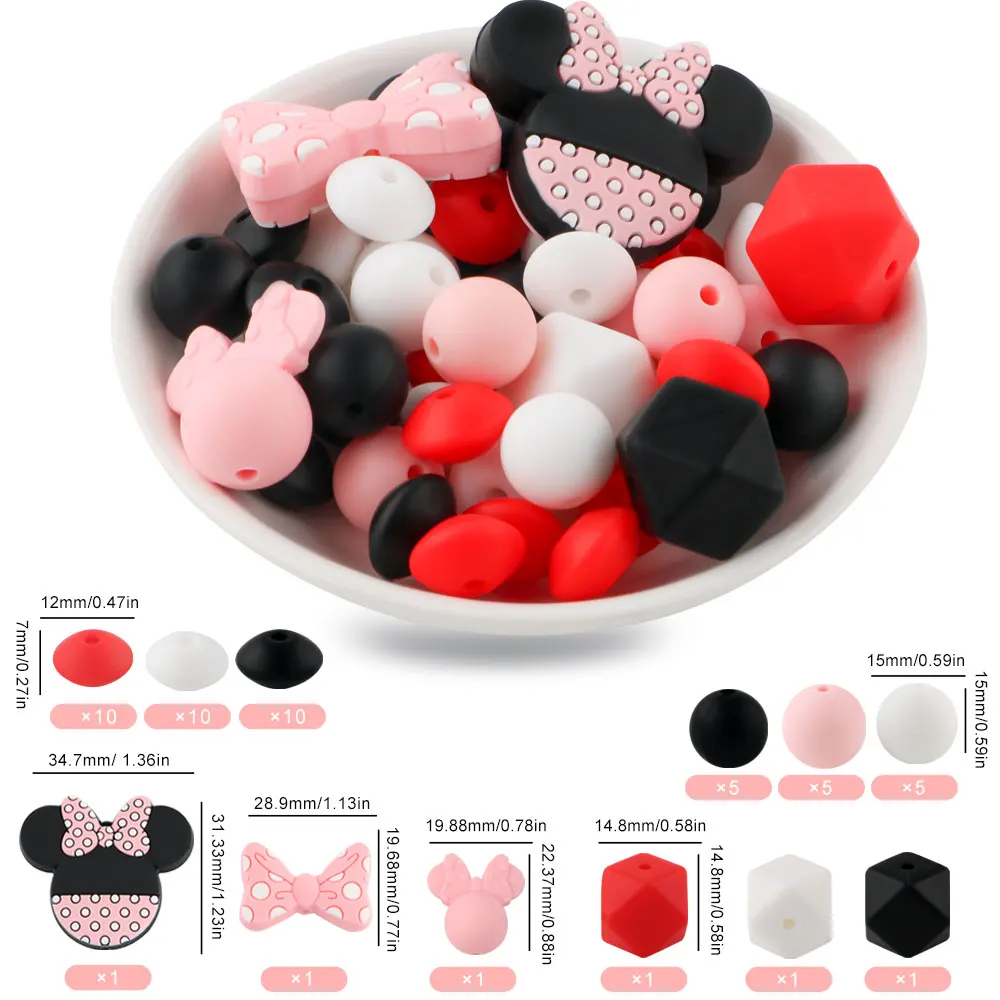 51pcs/set Silicone beads Round Lentil Beads Focus Food GradeFor Jewelry Making DIY Keychain Necklace Bracelet