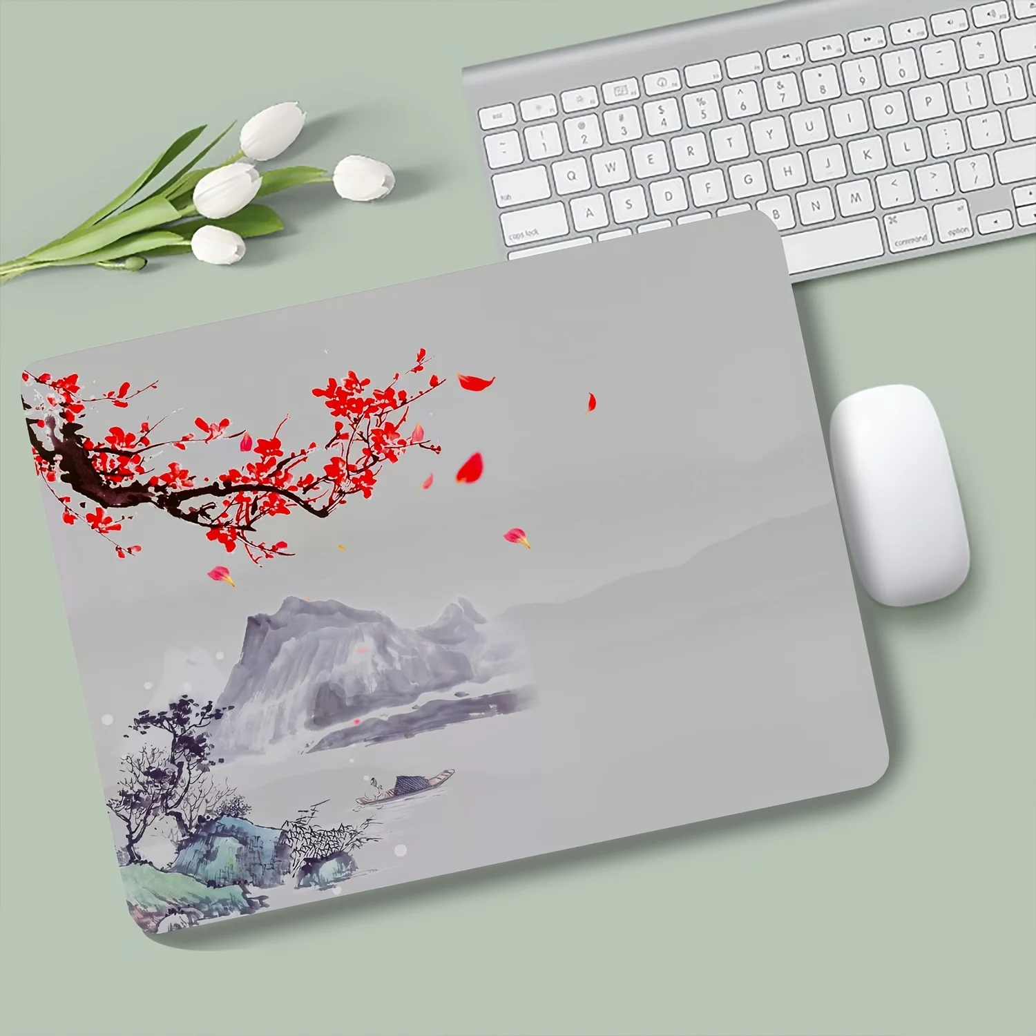 Anime Plum Blossom Mini Mouse Pad Red Chinese Style Non-Slip Rubber Base HD Print Desk Mat Gift