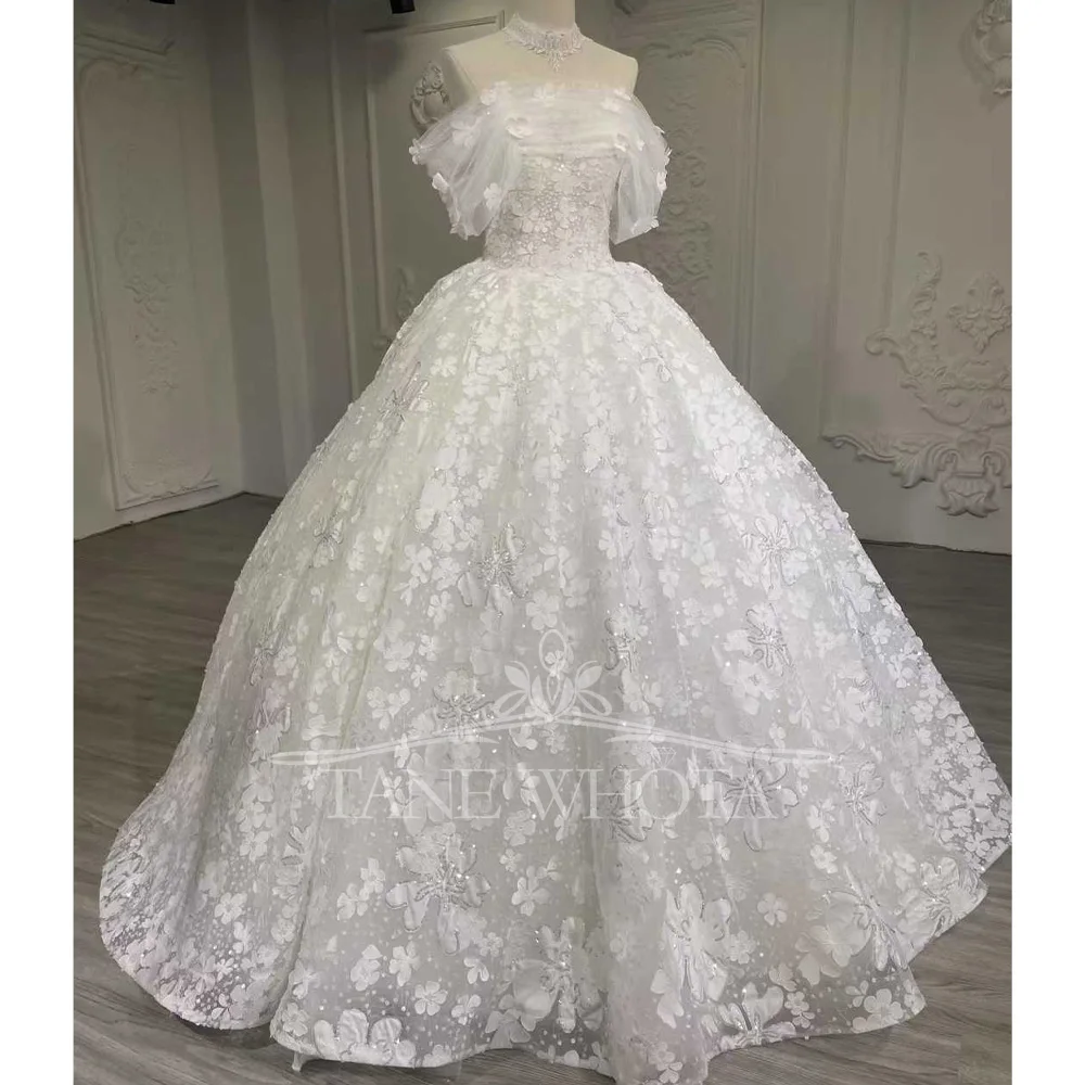 Vestido de novia de lentejuelas de lujo 2025, sin tirantes, con hombros descubiertos, con cordones en la espalda, apliques, vestido de dama de honor personalizable