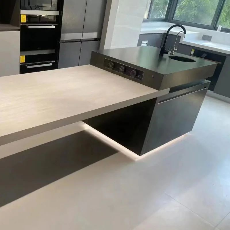 custom.Modern Minimalist Rock Kitchen Island Table Suit Customized Kitchen Cabinets with Integrated Retractable Home