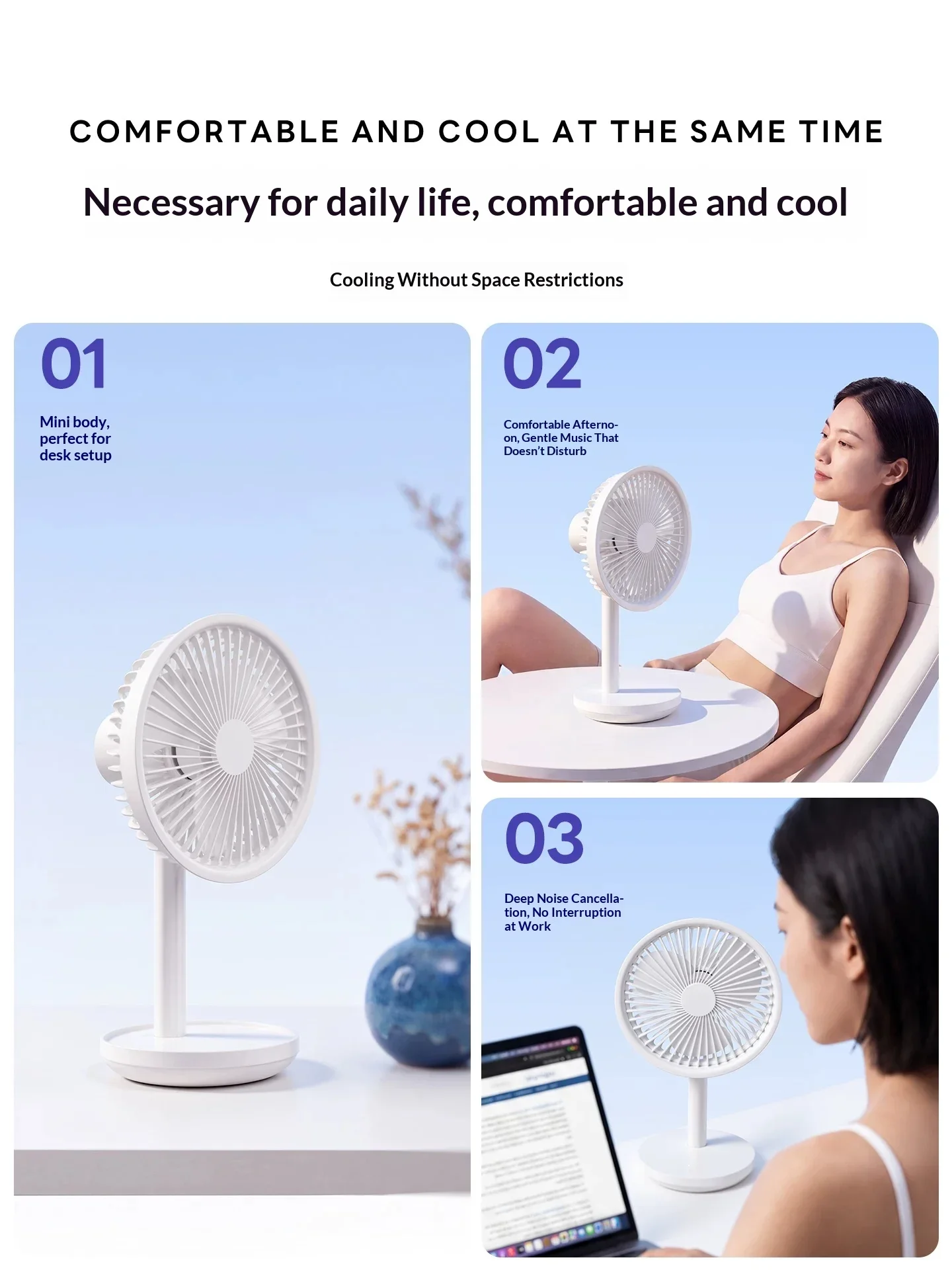 Aisolove F5 Desktop Mini Fan Rechargeable Type C 3 Speed 60 Degree Auto Rotate 18H Long Battery Quiet Portable Table Fan
