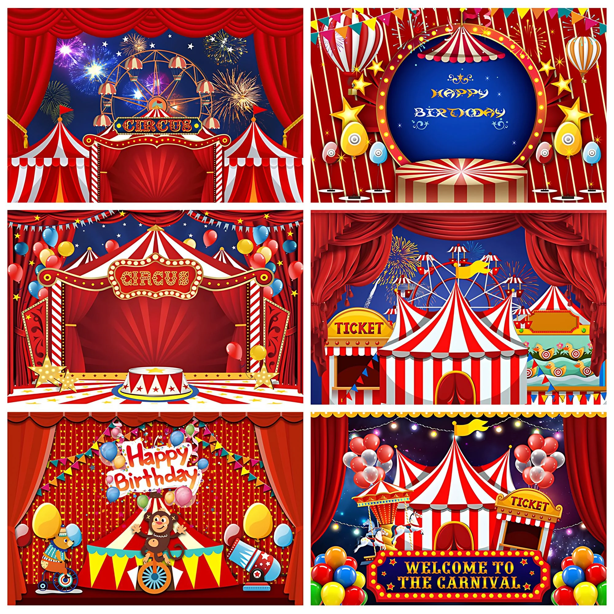 Red Circus Tent Background Kid Birthday Party Decoration Banner Carnival Night Circus Child Portrait Photography Backdrop Custom