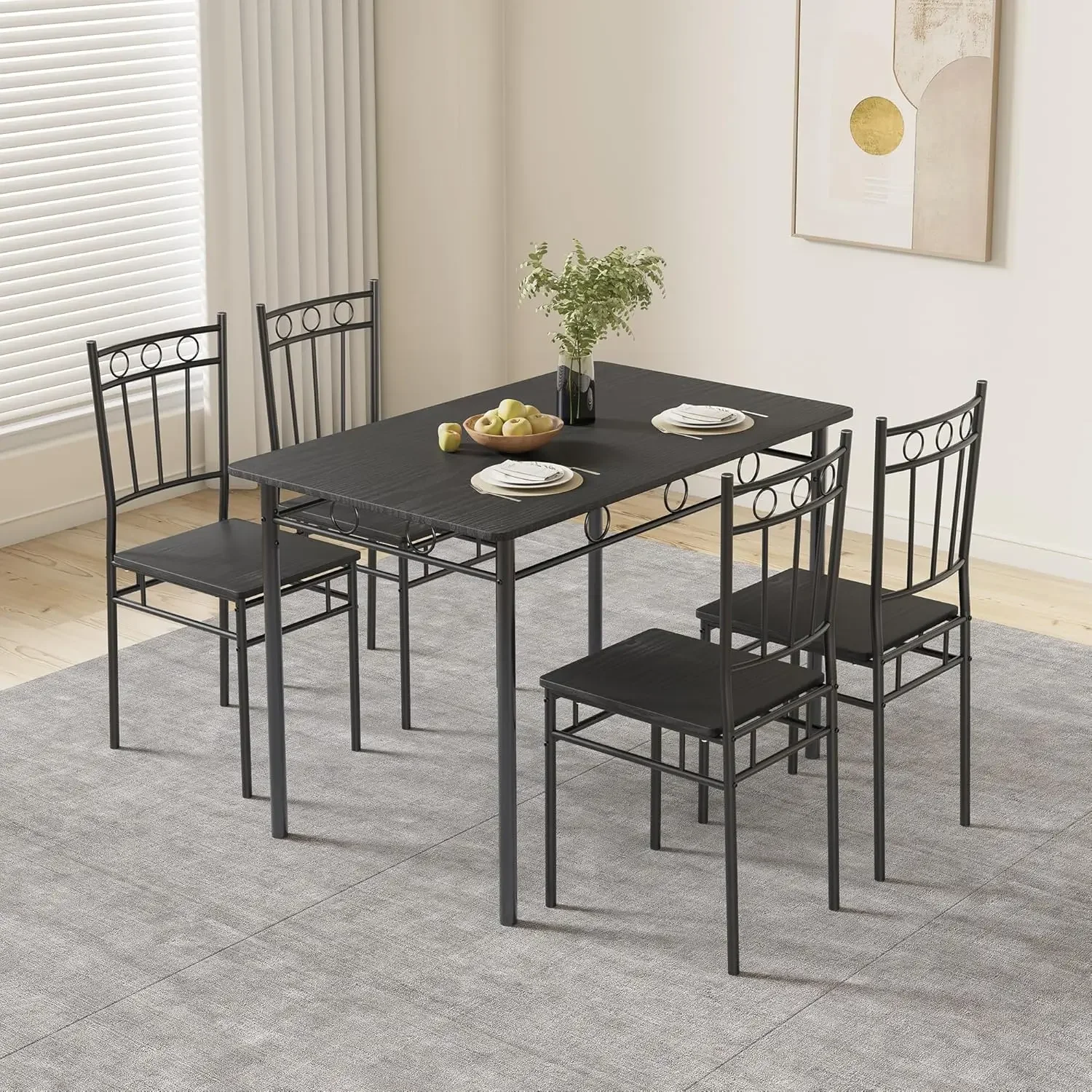 Dining Table Set for 4, 5-Piece Kitchen Table and Chairs, Rectangular Dining Room Table Set with 4 Chairs, Space-Saving Kitchen