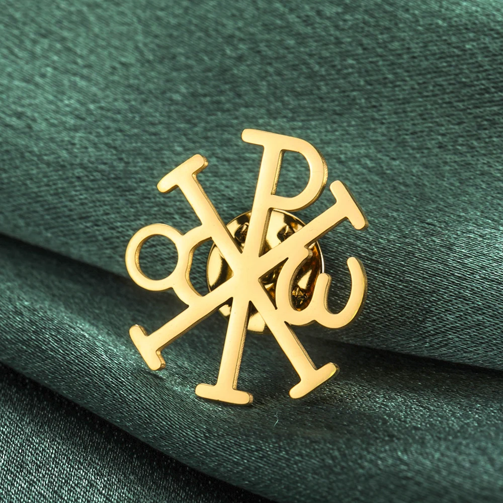 Dawapara Chi Rho Cross Brooch Pins Christogram Greek Symbol Religious Jesus Christian Jewelry Stainless Steel