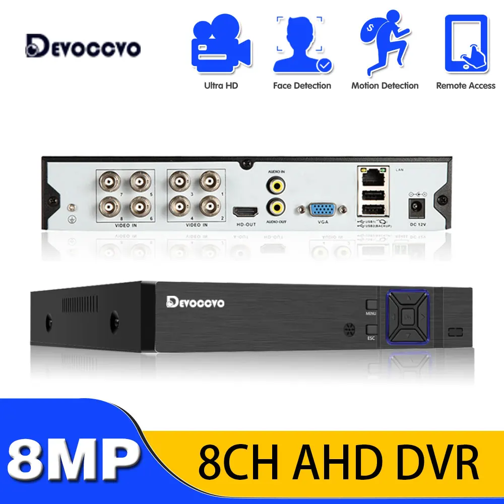 8MP 4K Video Surveillance AHD DVR Audio Face Detection 8CH 8 Channel Hybrid DVR NVR 6 in 1 H.265+ XVI TVI CVI NVR AHD DVR Xmeye