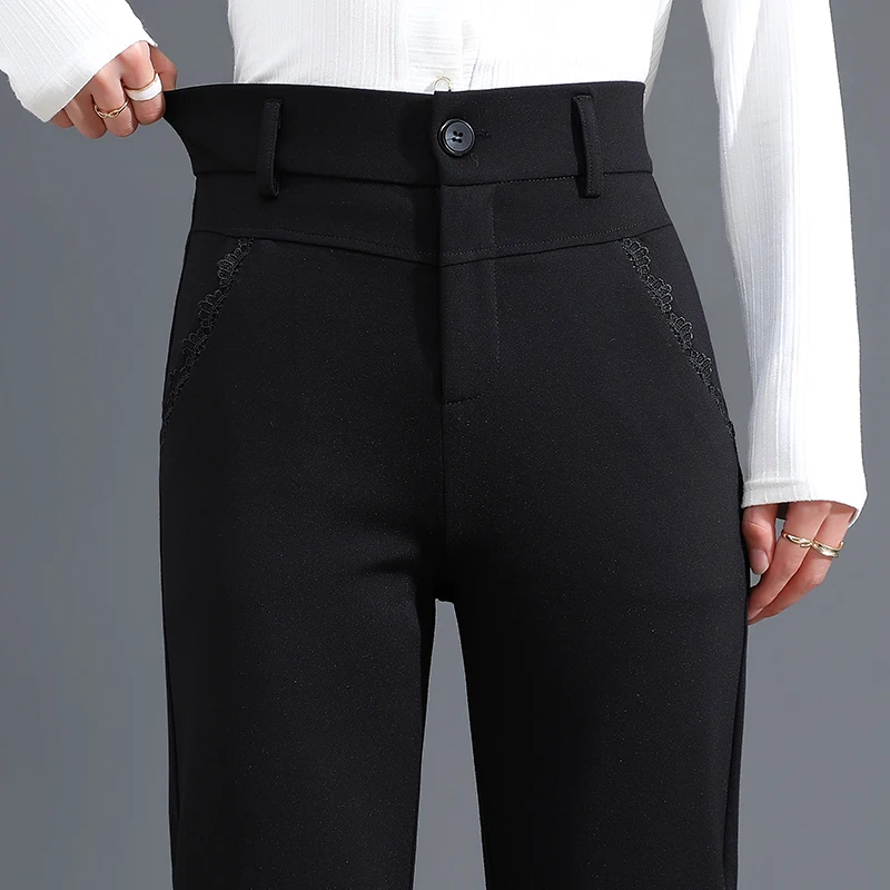 Pantalones rectos azules de cintura alta para mujer, de talla grande holgado pantalón largo, para primavera y otoño, corte estrecho, traje ajustado,