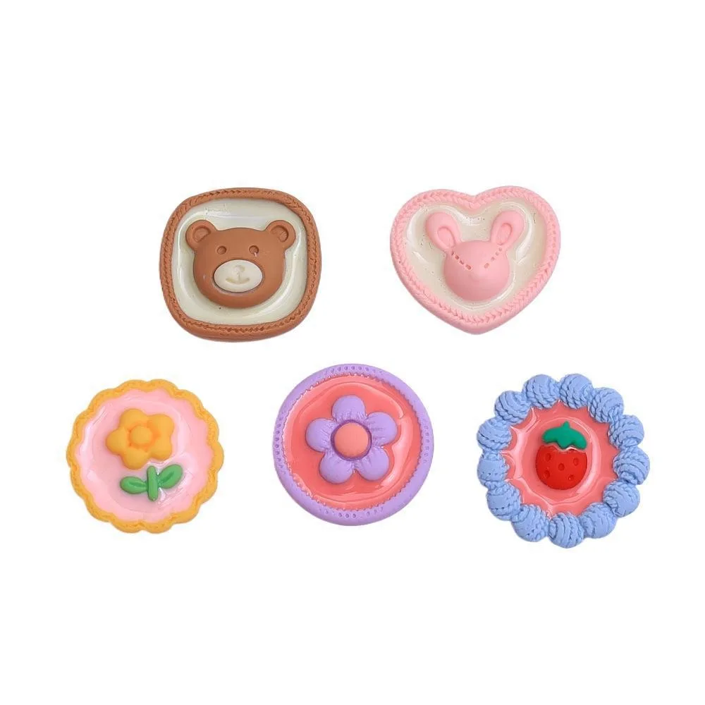 10Pcs Kawii resin flower biscuit Series Miniature Flat Back Cabochons For Hairpin Scrapbooking DIY Home Decor Craft Accessories