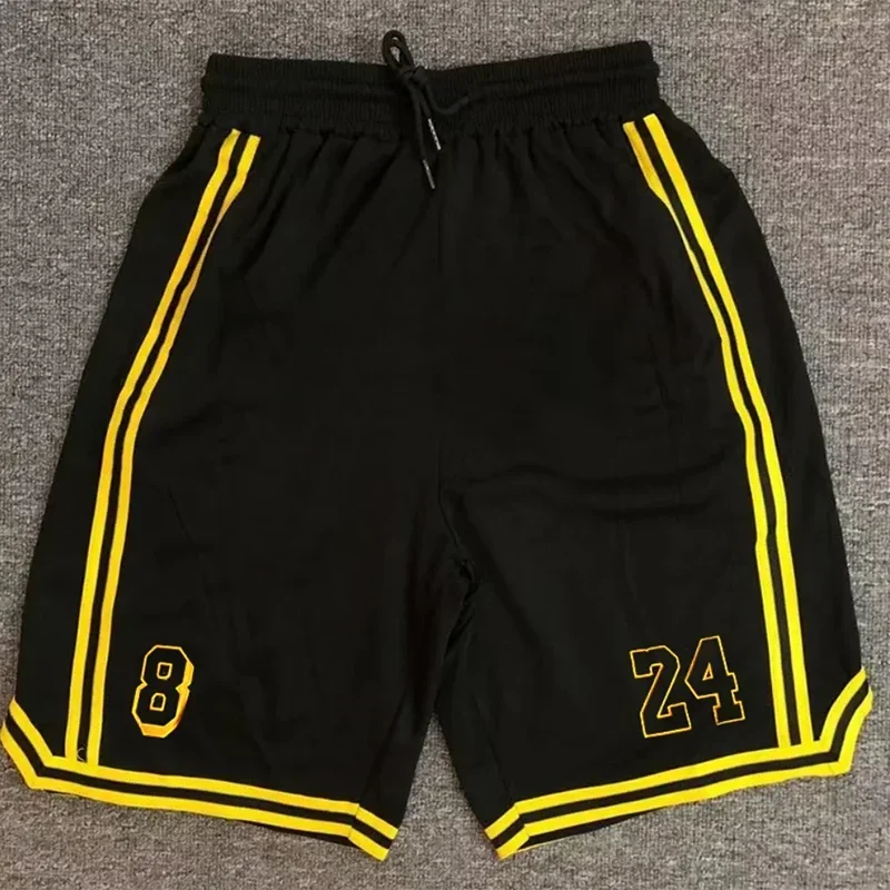 

New Summer Men's Shorts Black and Yellow Patchwork No.8 and 24 Basketball Pants Casual Fitness Jogging Street Ball Sweatpants