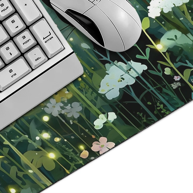Black Cat in Spring Flowers Mouse Pad Gaming XL Mousepad XXL Desk Mats Office Carpet Soft Desktop Mouse Pad