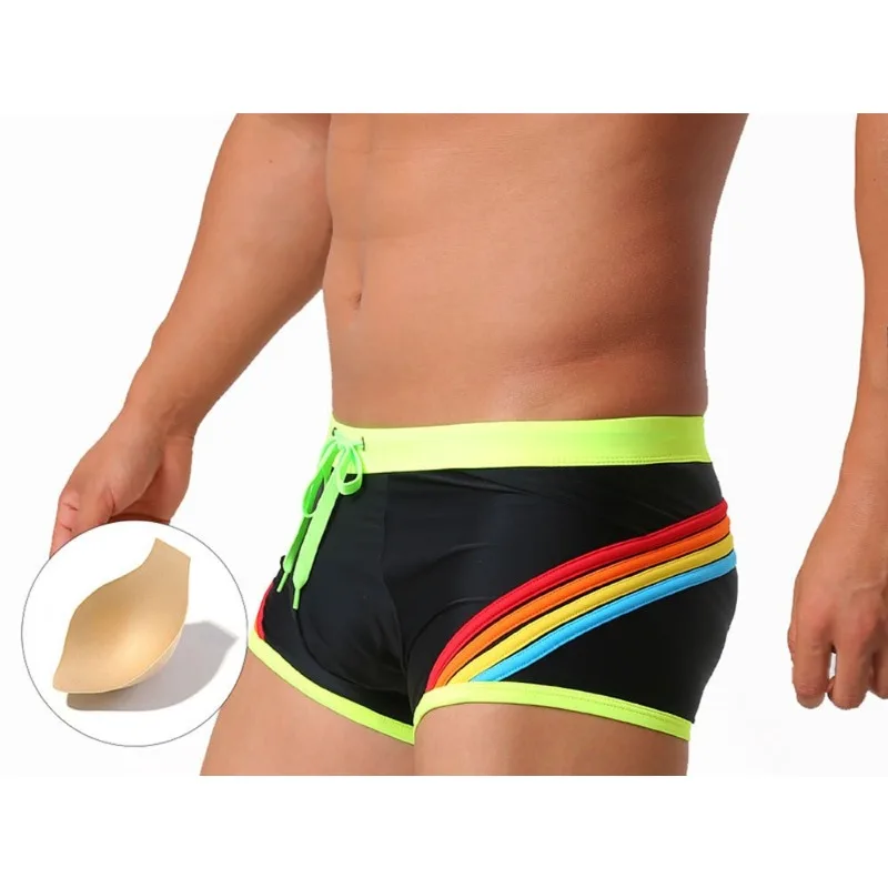Foreign trade cross-border men's new three-dimensional rainbow boxer swimming trunks with cup swimming boxers men's UXH247-1