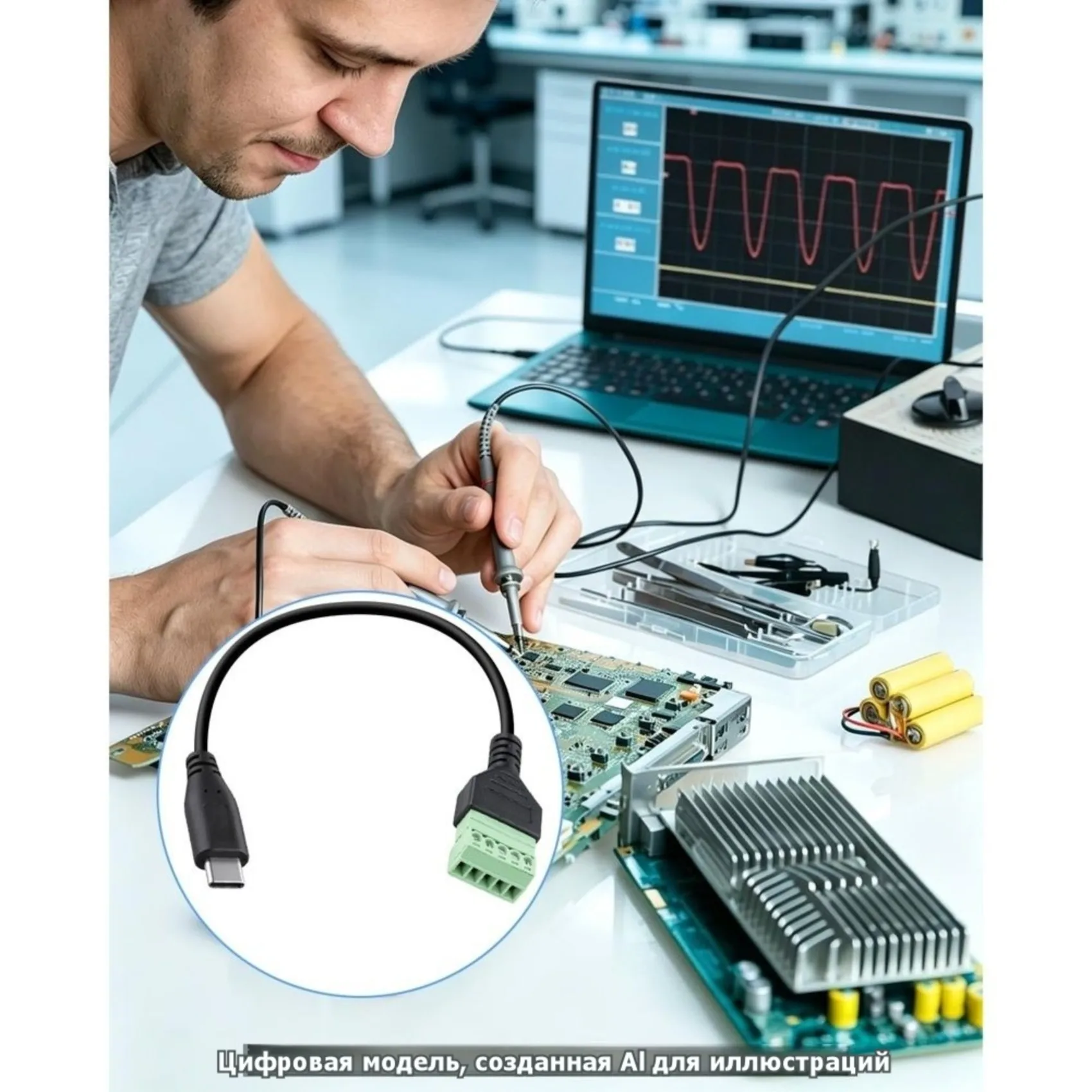 [NEW A09R!】 USB-C Cable Featuring 5-Pin Solderless Connector And Screw Terminals Green Color, Ideal For DIY Wiring Projects Conn
