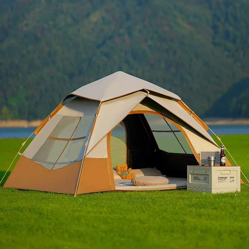 

Портативная палатка-шатер для кемпинга на одну комнату, водонепроницаемая, из утолщенной ткани Оксфорд, для ночевок, автоматическая, складная, для 2 человек