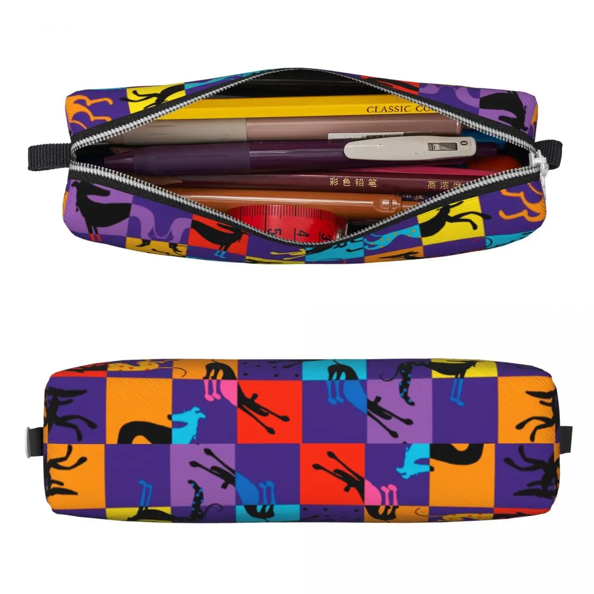 Imagem -02 - Greyhound Dog Pencil Case para Estudantes Pen Box Grande Capacidade Bolsa Pop Art Cães de Animais Papelaria Escolar Presentes para Crianças