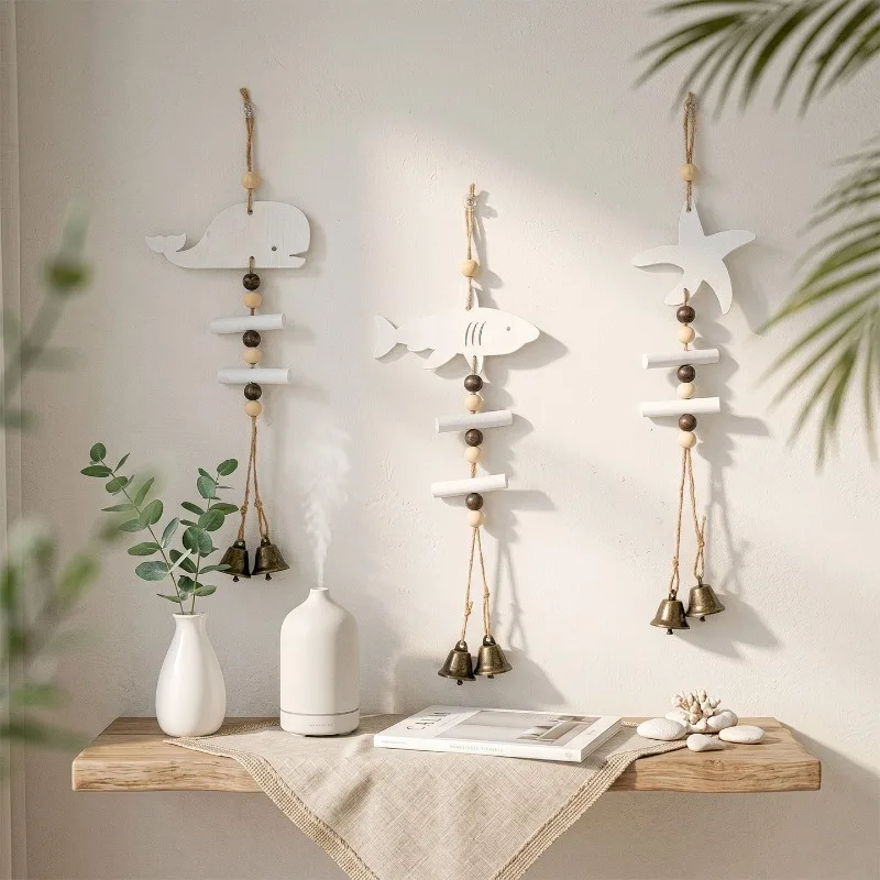 Mediterranean Style Wooden Animal Wind Chimes Pendant Living Room Bedroom Ocean Theme Wall Hanging Wind Chimes crafts Decoration