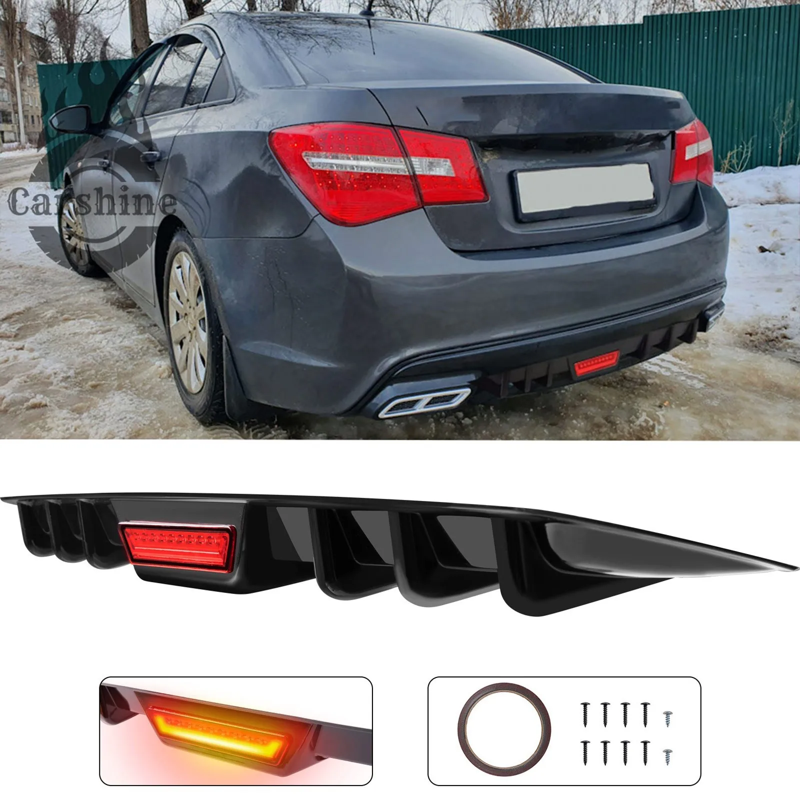 

For Chevrolet Cruze Rear Bumper Diffuser Canard w/LED Tail Light Glossy Black