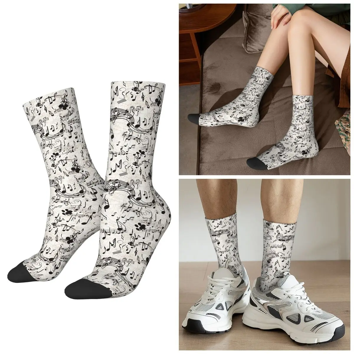 

All Seasons Vintage Symphony The Musical Swirl Music Notes Socks Harajuku Sport Middle Tube Socks Fashion Stockings for Unisex