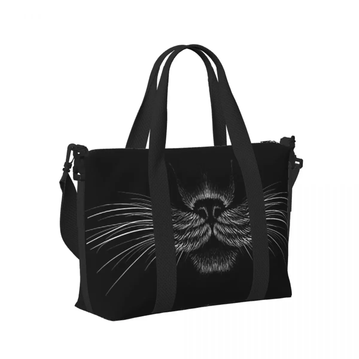 

Custom Black Cat Panther Animal Beach Travel Bag Large Capacity Tote Bags for Gym Sport Women Shopping Duffle Shoulder Bag