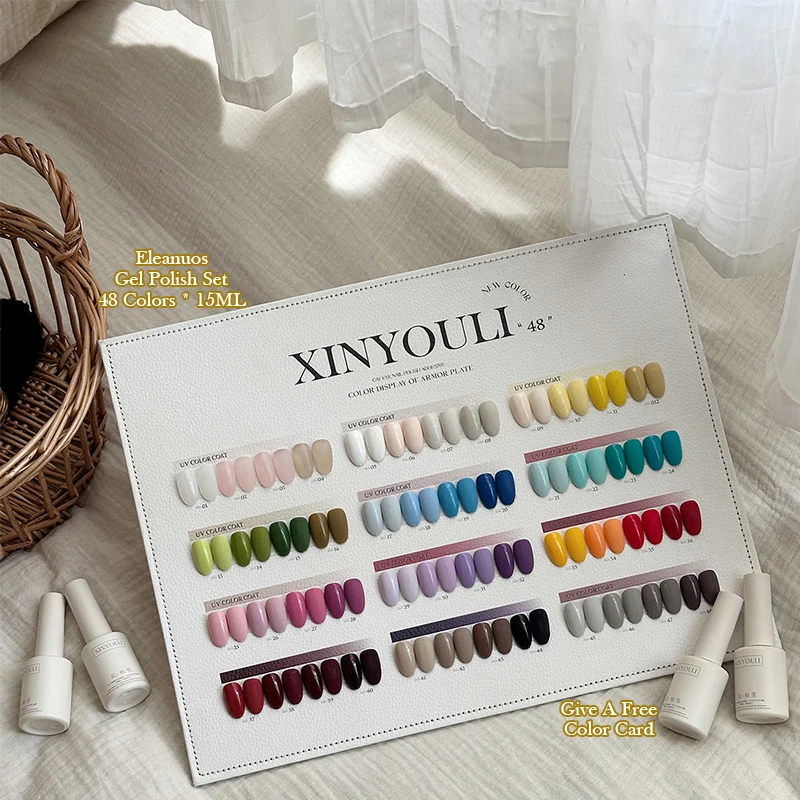 48 Colors Korean Style UV Nail Gel Polish Set Soak Off LED Curable Long Lasting High Pigment Salon Grade Nail Art Gel With Color