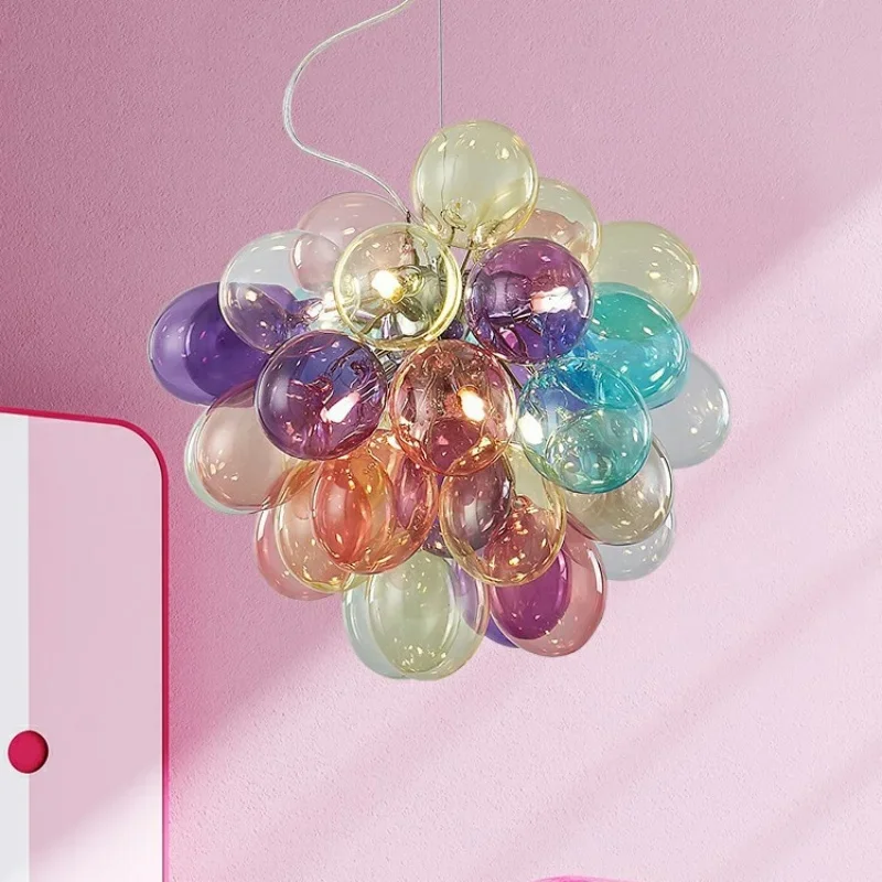 

Nordic Creative Colored Glass Balloon Pendant Lamp Clothing Store Restaurant Kitchen Chandelier Warm Children's Room Decor Light