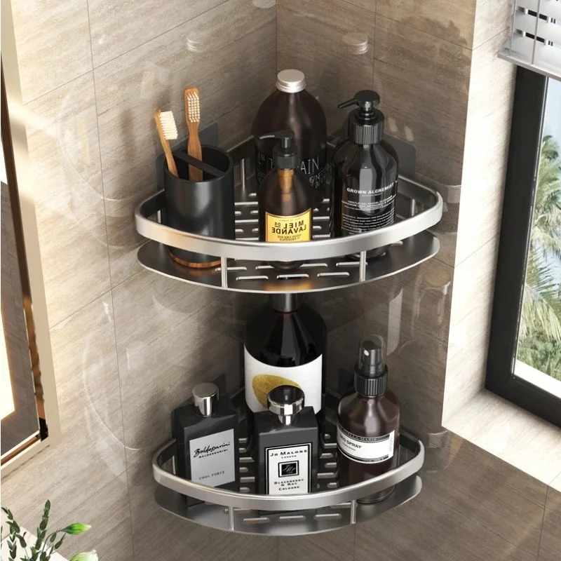 

No-Drill Wall Mount Bathroom Corner Shelf - Shower Storage Rack & Holder for Shampoo, Organizer & Accessories