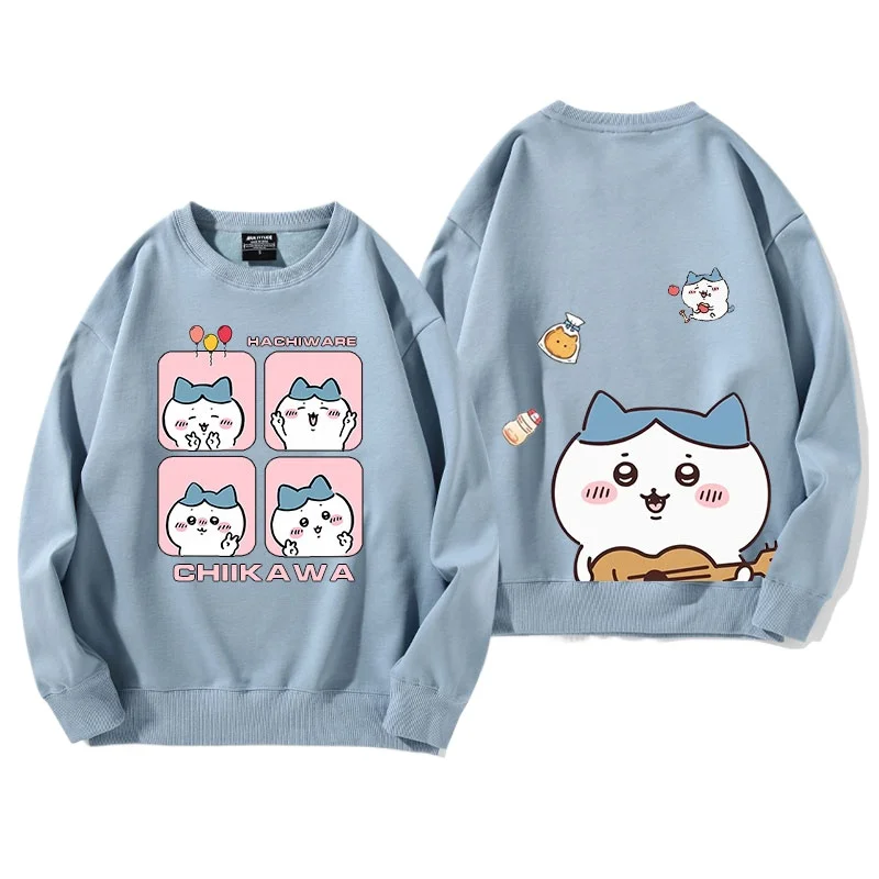 Unisex-Langarm-Kapuzenpullover, lässiges Sweatshirt mit lockerer Passform, Chiikawa-Süßer Aufdruck, bequem, gemütlich, trendig für den täglichen Gebrauch
