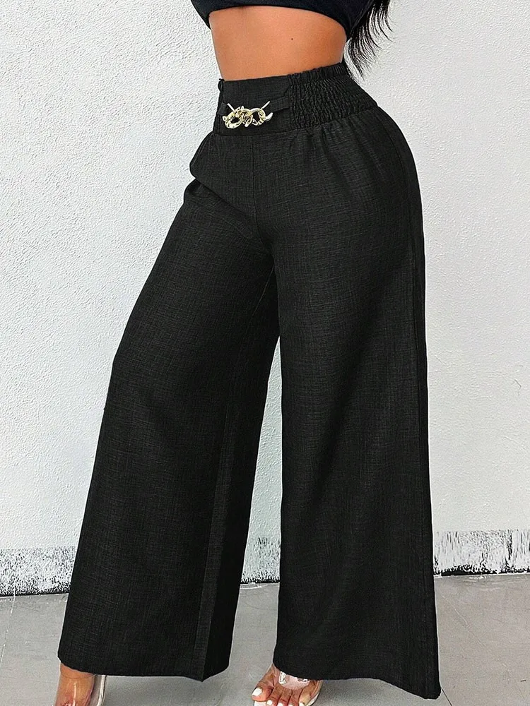 

Elegant Solid Wide Leg Pants Fashion Women Spring Summer Straight Pant Casual Office Lady Holiday Loose Trousers Streetwear