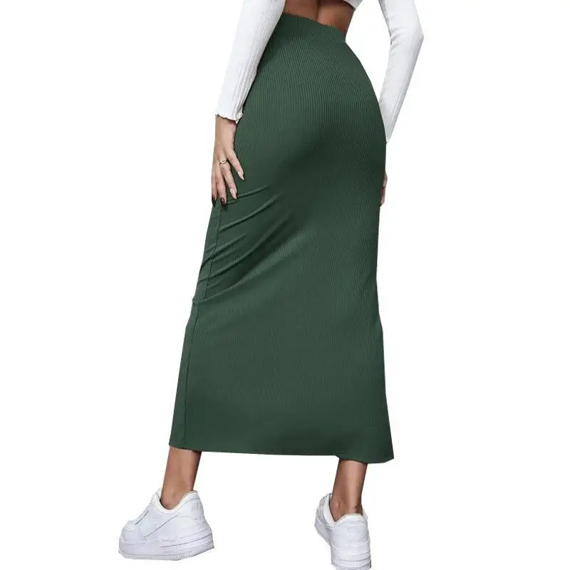 Summer 2026 New High-Waisted Girls Buttocks Split Long Skirt Sexy Spice Girl Pure Sensual Woman in the Long-Ribbed Skirt