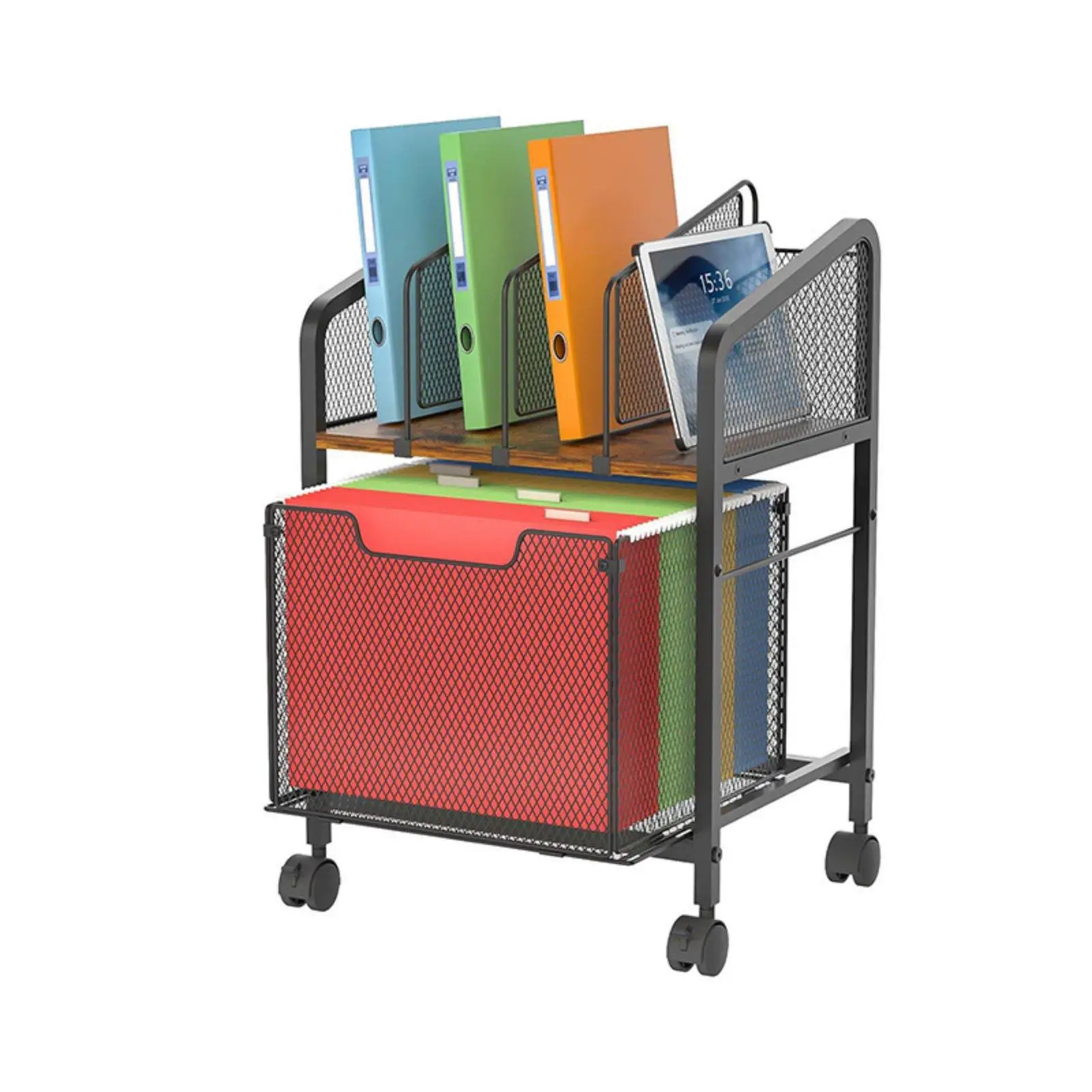 Rolling File Cart Mobile Office Storage Cart with Lockable Casters for Under Desk Organizer Shelves
