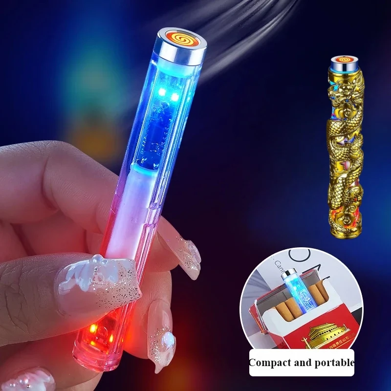 

Portable Metal Relief Lantern Electric Lighter Blow Airflow Tungsten Wire Igniter Cool Colorful Light USB Lighter Men's Gift