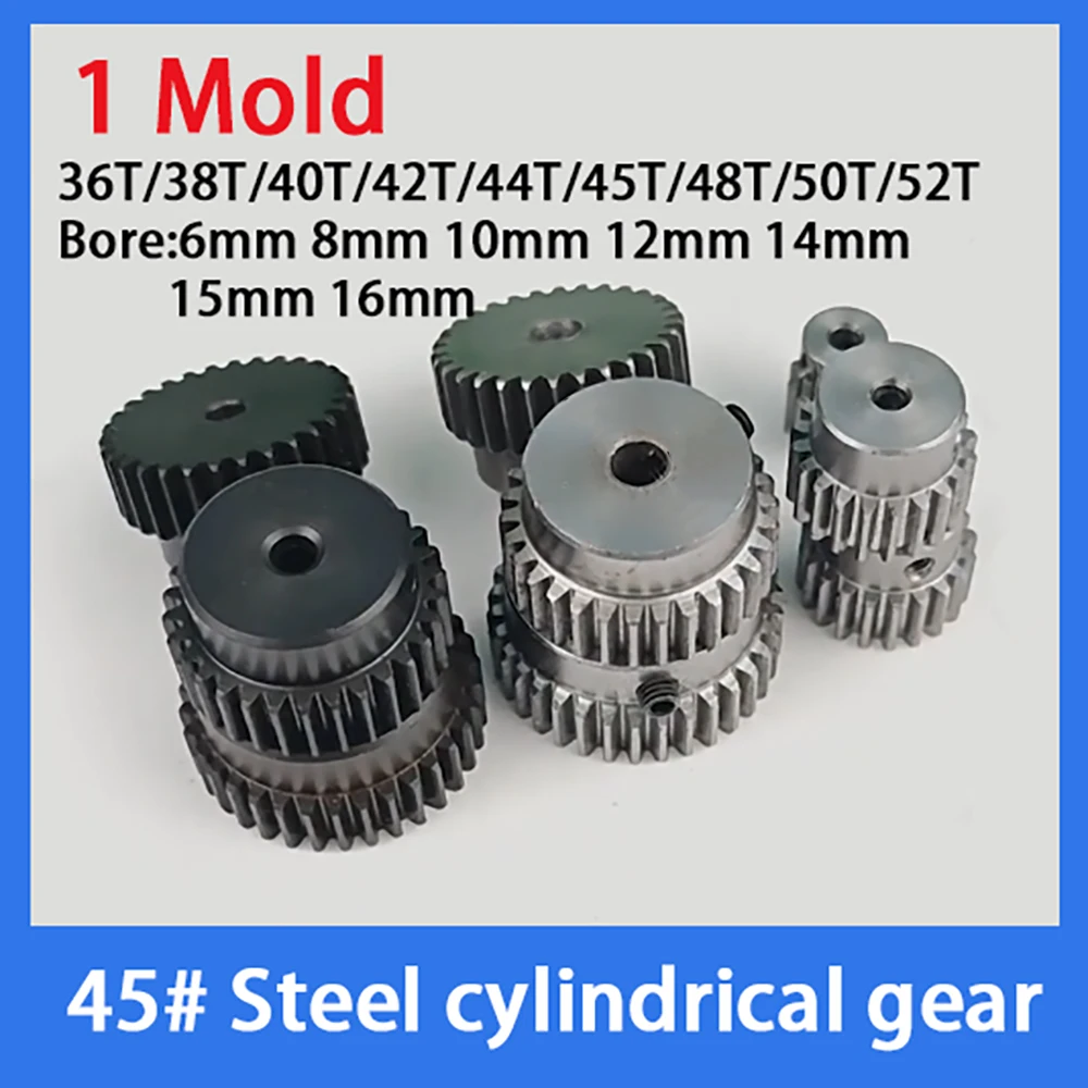 1Pcs Bore6/8/10/12/14/16mm 1 Mod Spur Gear Metal Transmission Gear 45# Steel 1M 36/40/42/40/50/52 Tooth Pinion Motor Convex Gear