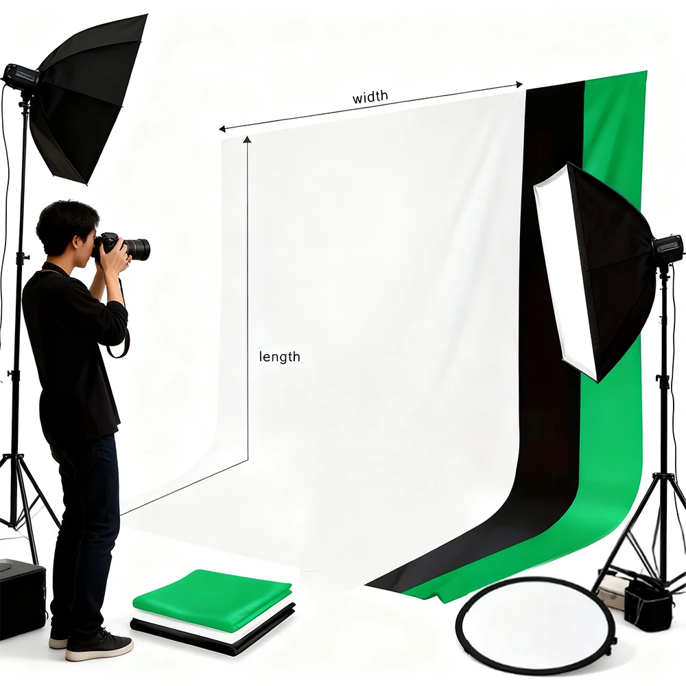 خلفية تصوير بلون خالص أبيض وأسود وأخضر من ألياف البوليستر لتصوير منتجات الصورة ديكور البث المباشر