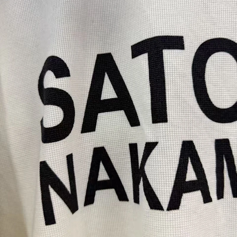 Vintage Beading Decoration Dyed Print High-quality Round Neck Letter Top Waffle Fabric Satoshi Nakamoto Long Sleeved T-shirt