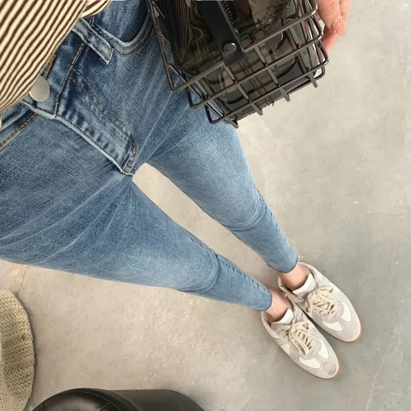 

Jeans Women Ankle-Length Pencil Trousers Solid Classic Hipster Fashion Girls Street Wear Spring Denim All Match Slim High Waist