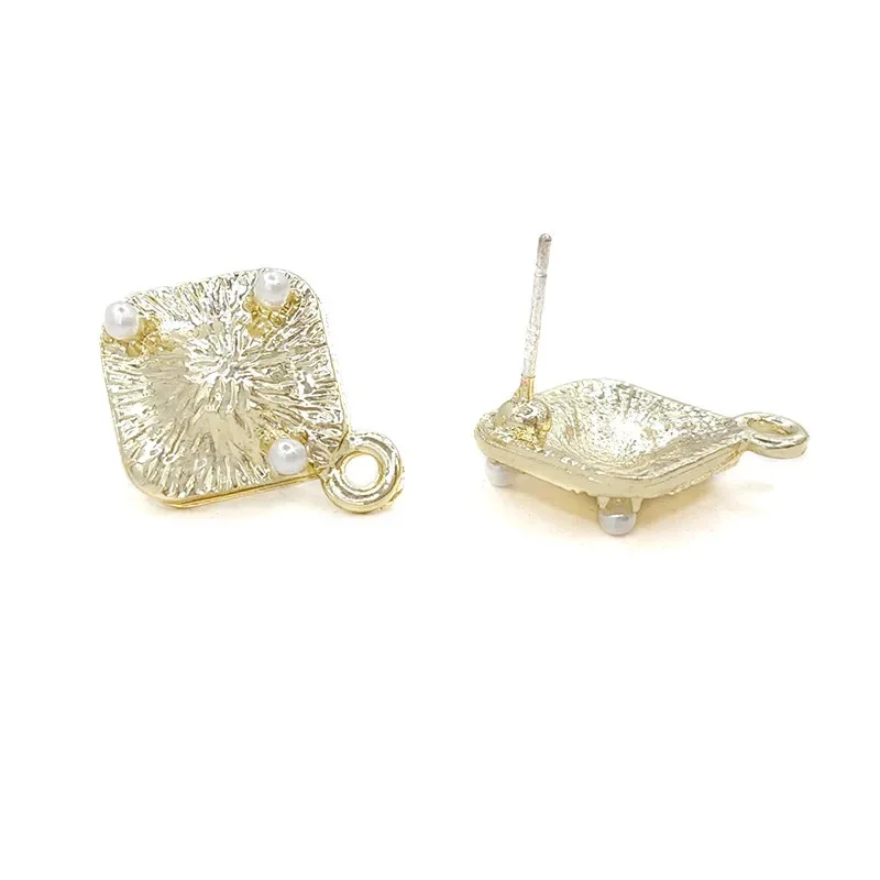 New 19*14mm High Quality Zinc Alloy Rhombus Inlaid Acrylic Pearl Earring Base Connectors for DIY Earring Jewelry Accessories