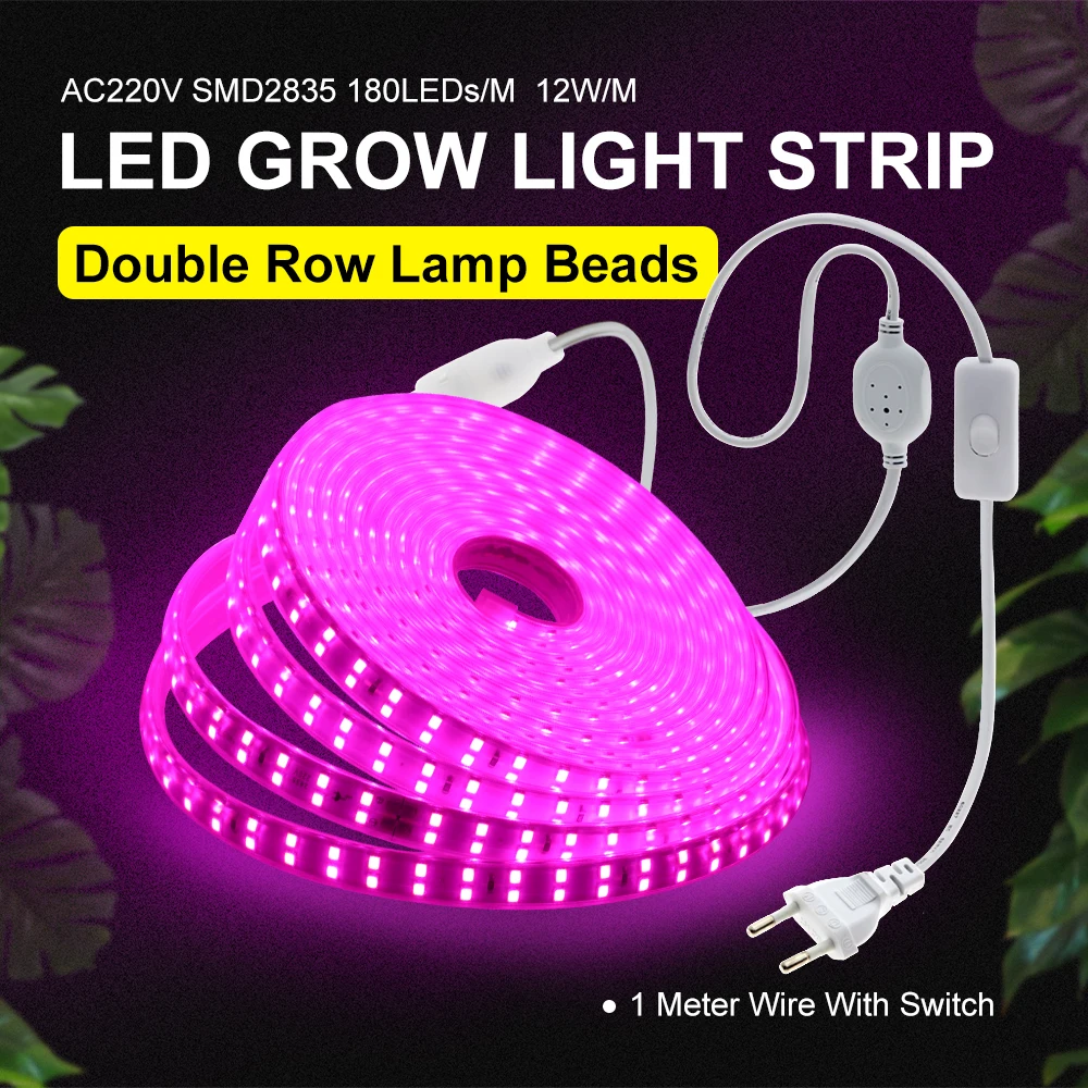 LED Plant Light Strip With Double-Row Lamp Beads, Driver-Free - EU Plug 12W/m Waterproof Greenhouse Tent Growth Light Strip