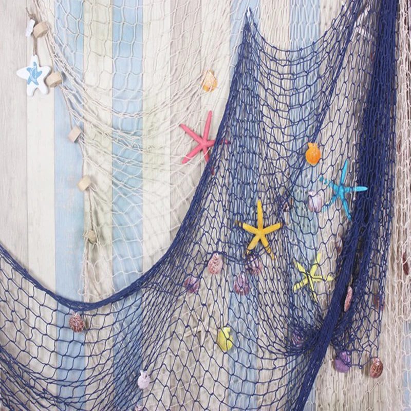 blue fishing net decor Fish Decorations for Party, 2mm Natural Cotton Hawaiian Party Fish Net Decorative, Nautical Themed Cotton Fishnet Room Under The Sea Ocean Beach Party (1) : Home & Kitchen Perfect for Nautical Themes Blue Fishing Net Decoration