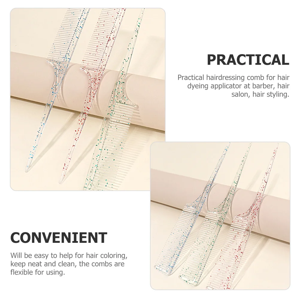 헤어 스타일리스트용 테일 콤 3개, 내구성 있는 파팅 콤, 염색, 땋기, 엉킴 풀기용으로 사용하기 쉬운 랫 테일 콤
