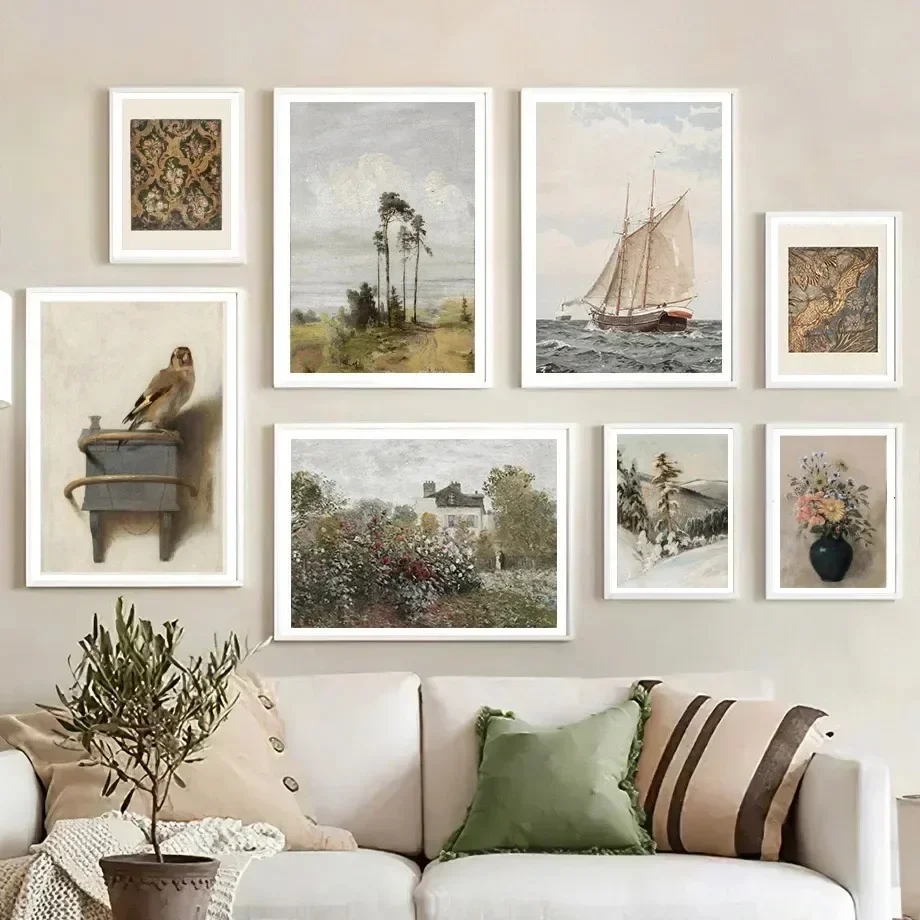 Scandinavian Goldfinch Tapestry Abstract Landscape Wall Art Minimalist Print Canvas Painting Posters for Bedroom Home Decor