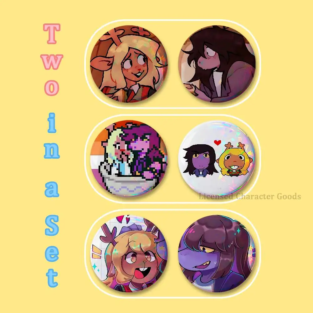 D-Deltarune Suselle Susie Noelle Printed Pins 2 piece set Couple Badges Decorations Souvenir Collectibles 25 32 44 58 75 mm