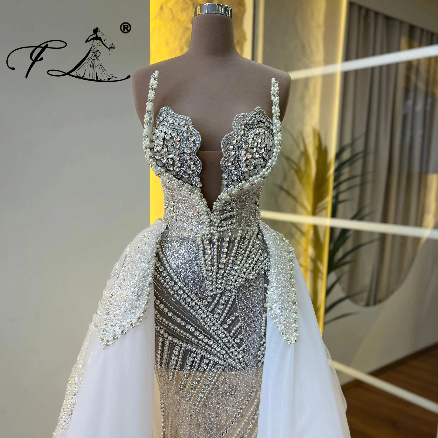 White Strapless Mermaid with Intricate Stone Embellishments Illusion Detachable Skirt Evening Dresses for Special Occasions