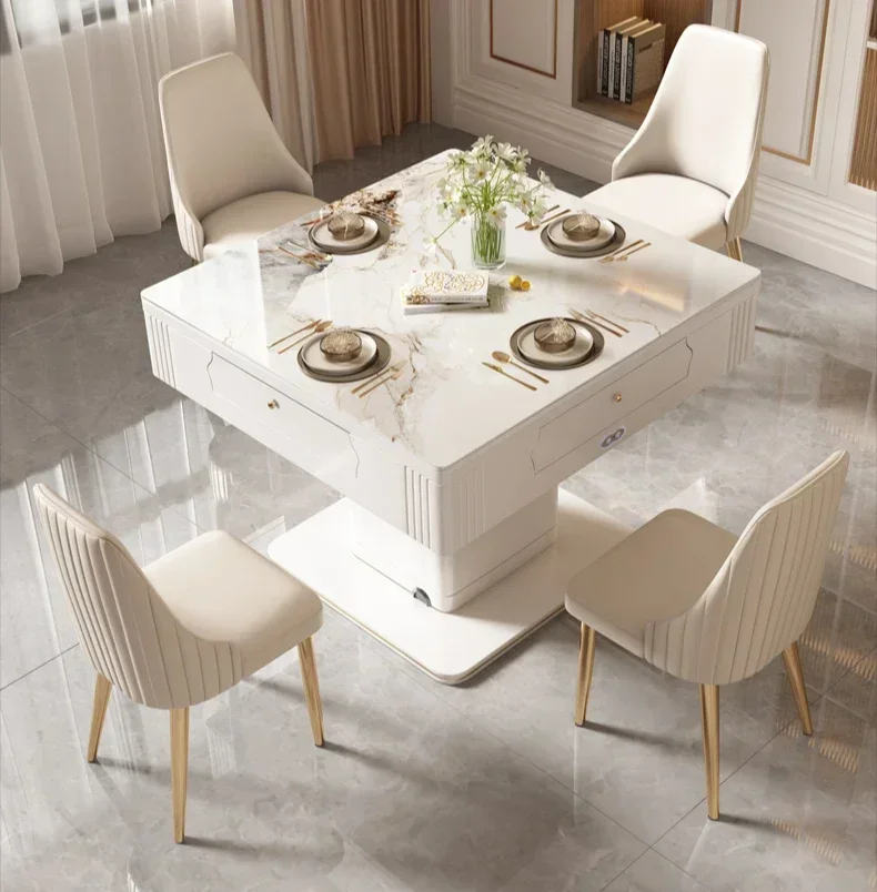 A newModern electric lifting three-purpose integrated rock slab mahjong tables and chairs, silent chess and card tables