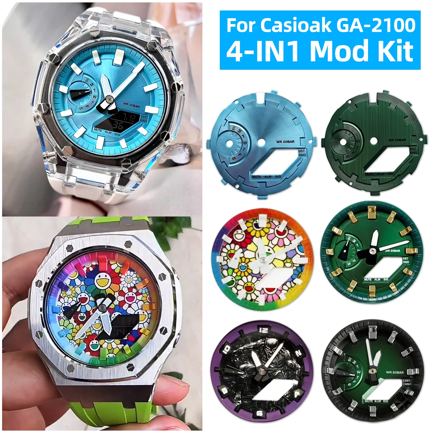 DIY Metal Dial Index Ring Set For G-SHOCK Casio GA2100 2110 GA-2100 Watch Complete Luminous Mod Kit replace watch Accessories