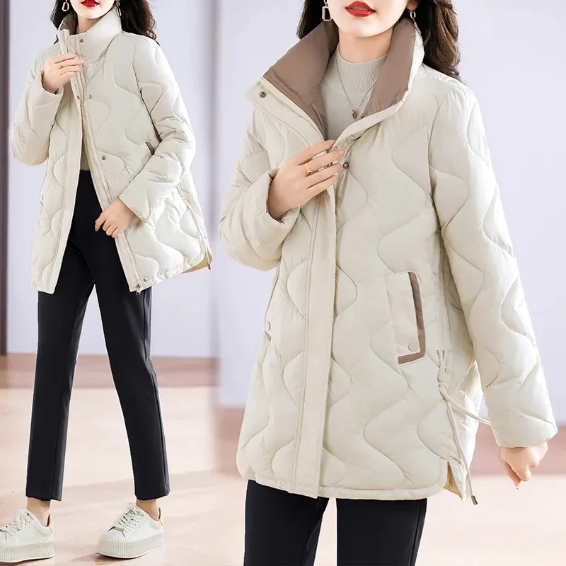 2024 New Korean Autumn Winter Jacket Women\'s Fashion Lightweight Loose Parker Down Cotton Coat Female Zipper Thicken Warm Puffer